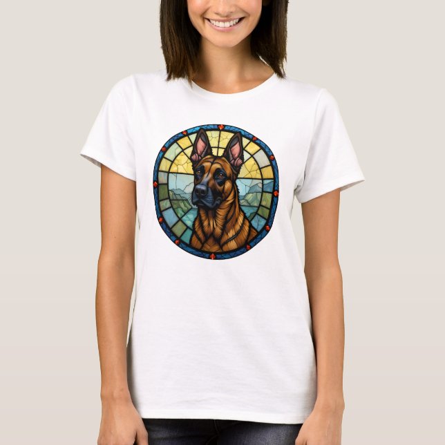 T-shirt Illustration de style Malinois belge en verre vern (Devant)