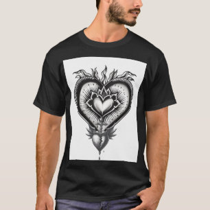 T-shirt Illustration de tatouage gothique du Sacré-Cœur   
