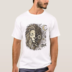 T-shirt Illustration de tête de lion complexe avec floral 