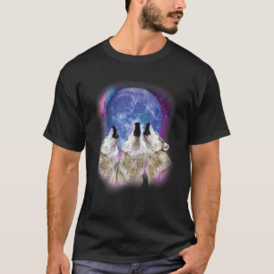 T-shirt Illustration de trois loups hurlant au loup de lun