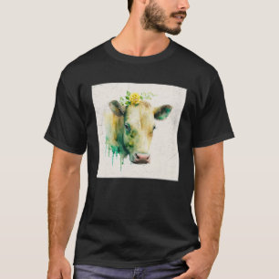 T-shirt Illustration de vache mignonne fleurs Laefy vert f