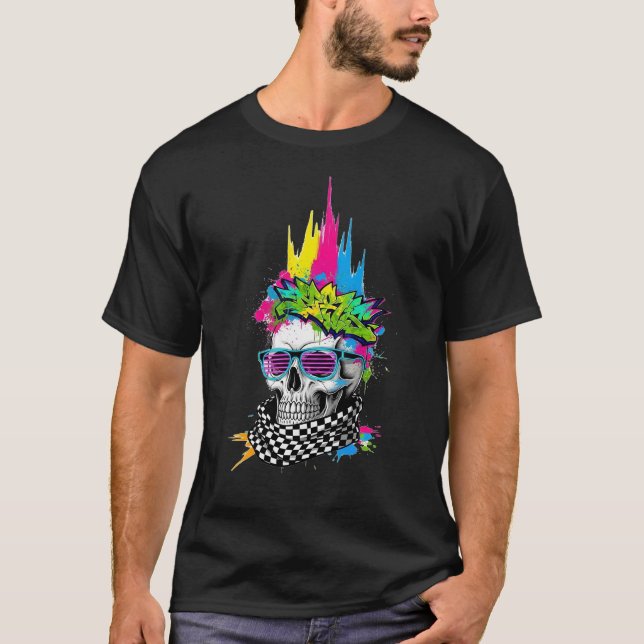 T-shirt Illustration de vêtements de rue crâne néon (Devant)
