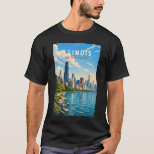 T-shirt Illustration de voyage d'art vintage de l'Illinois