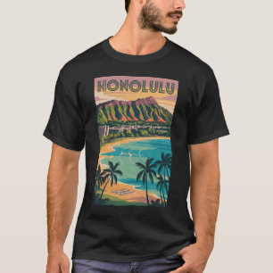 T-shirt Illustration de voyage d'art vintage Honolulu Hawa