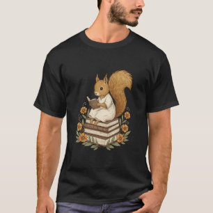 T-shirt Illustration d'écureuil lisant des livres en bois 