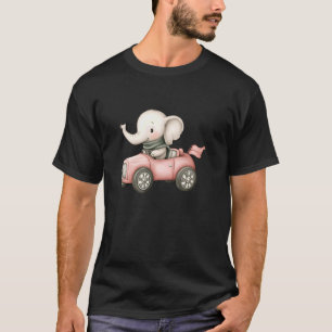 T-shirt Illustration d'éléphant mignon conduisant une voit