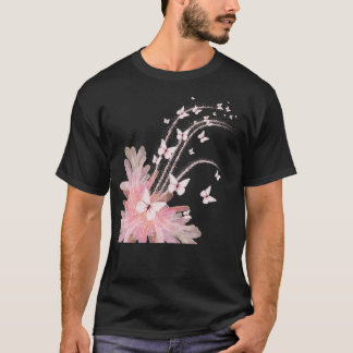 T-shirt Illustration des papillons aux fleurs roses
