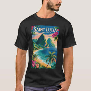 T-shirt Illustration des Pitons de Sainte-Lucie Art de voy