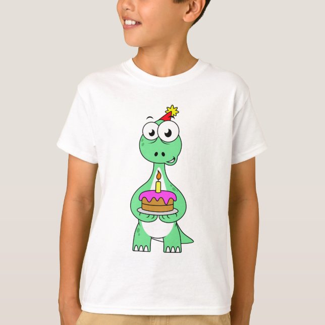 T-shirt Illustration Du Brontosaurus Avec Gâteau D'Anniver (Devant)
