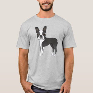 T-shirt Illustration du chien Terrier de Boston noir et bl