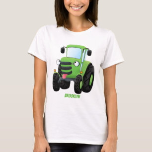 T-shirt Illustration du joli joyeux tracteur agricole vert