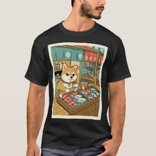 T-shirt Illustration du marché aux poissons Shiba Inu avec
