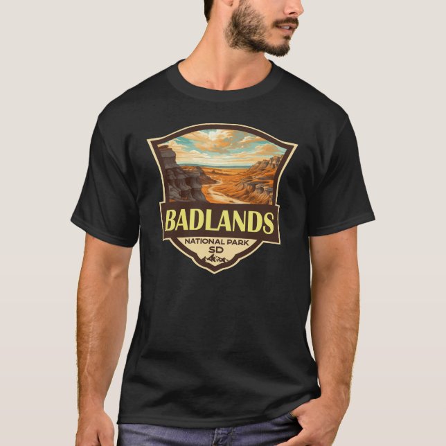 T-shirt Illustration du parc national Badlands Retro (Devant)