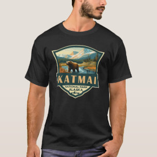 T-shirt Illustration du parc national de Katmai Badge rétr