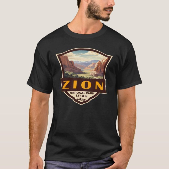 T-shirt Illustration du parc national Zion Insigne rétro (Devant)