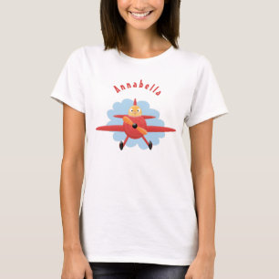 T-shirt Illustration d'un avion rouge volant mignon