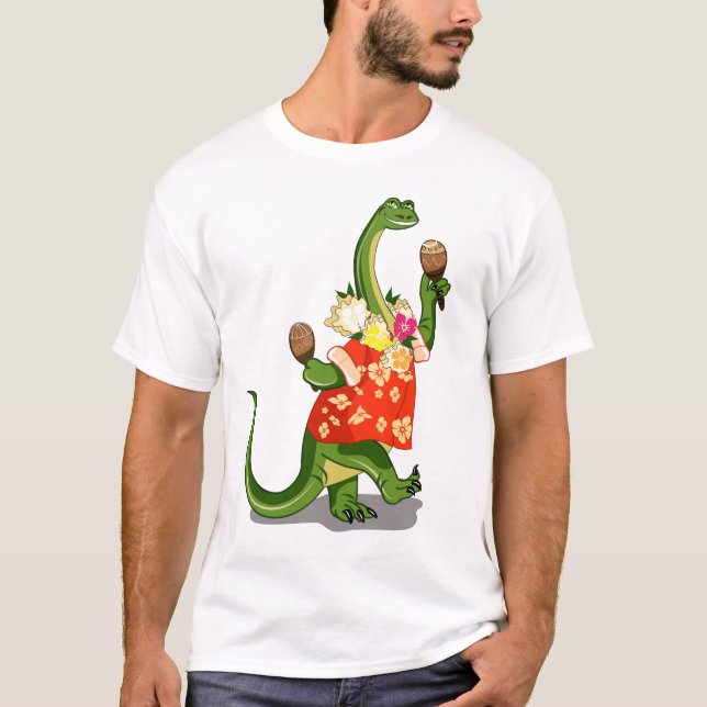T-shirt Illustration D'Un Brontosaurus Jouant À Maracas. (Devant)
