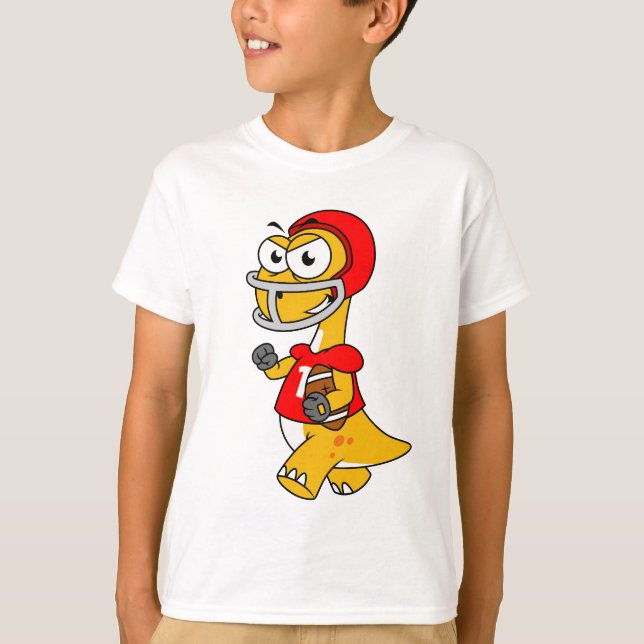 T-shirt Illustration D'Un Brontosaurus Jouant Au Football. (Devant)