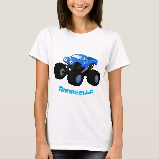 T-shirt Illustration d'un camion monstre bleu mou (Devant)
