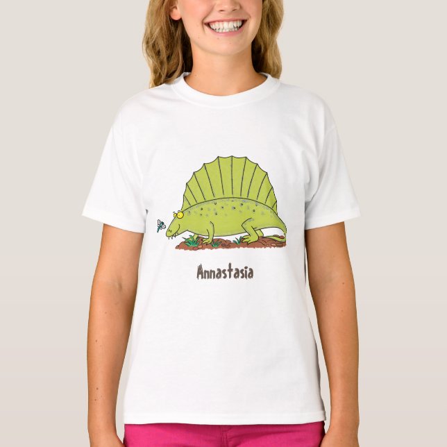 T-shirt Illustration d'un dimétrodon vert mignon (Devant)