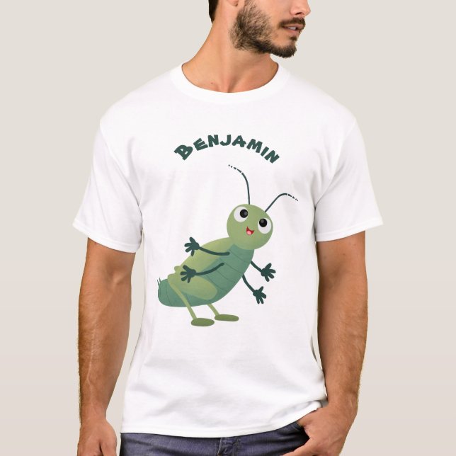 T-shirt Illustration d'un insecte du cricket vert mou (Devant)
