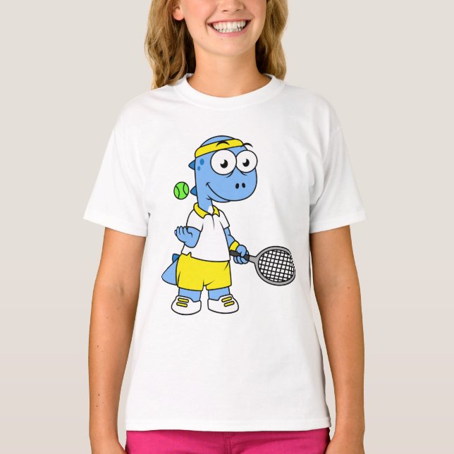 T-shirt Illustration D'Un Joueur De Tennis Tyrannosaurus R (Devant)