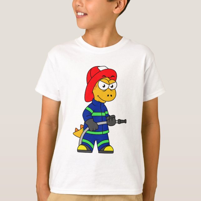 T-shirt Illustration D'Un Pompier Tyrannosaurus Rex. (Devant)