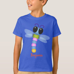 T-shirt Illustration d'une libellule bleu et rose