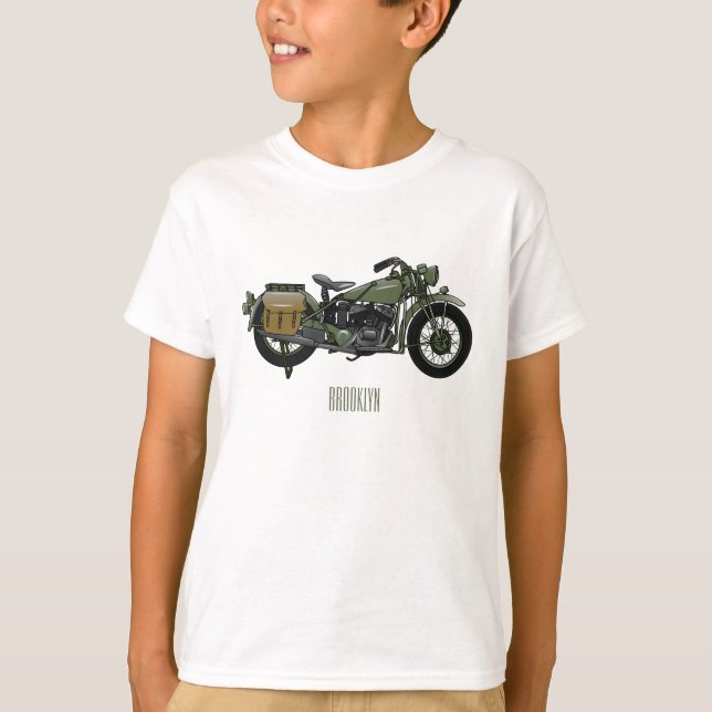 T-shirt Illustration d'une moto de croiseur militaire (Devant)