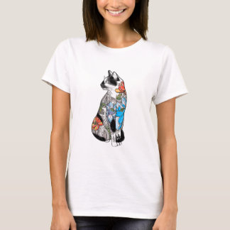 T-shirt Illustration florale de chat de tatouage - Vibrant