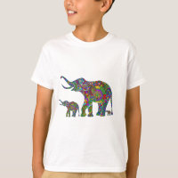 Illustration florale d'éléphants tons colorés