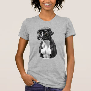 T-shirt Illustration Graphique Monochrome de Boxer Vintage