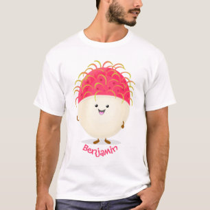 T-shirt Illustration mignon du ramboutan rose