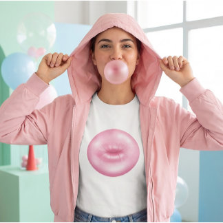 T-shirt Illustration Pop Art Lèvres Bubble Gum – Rose