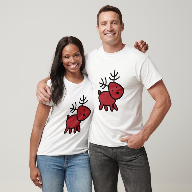 T-shirt Illustration Red Christmas Reindeer (Unisexe)