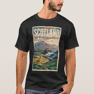 T-shirt Illustration Rétro de Cerf des Highlands Écossais