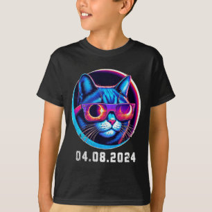 T-shirt Illustration Rétro de Chat d'Éclipse Solaire Total