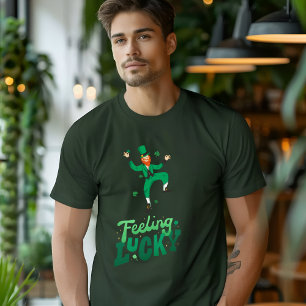 T-shirt Illustration verte moderne se sentant Lucky T-Shir