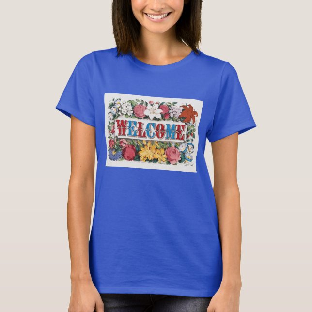 T-shirt Illustration vintage BIENVENUE avec Fleurs (Devant)