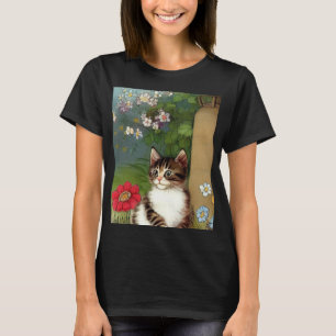 T-shirt Illustration vintage de chat avec fleurs de printe