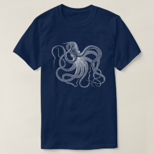 T-shirt Illustration Vintage de pieuvre blanche