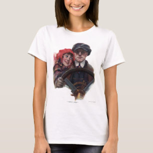 T-shirt Illustration vintage d'hiver romantique de voiture