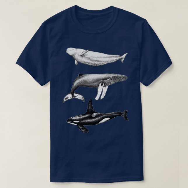 T-shirt Illustrations d'encre de béluga orque et baleine à (Design devant)