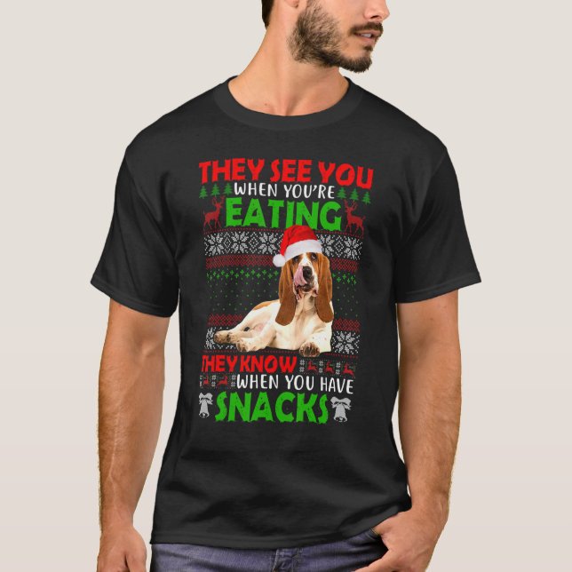 T-shirt Ils vous voient quand vous mangez Basset Hound Pèr (Devant)