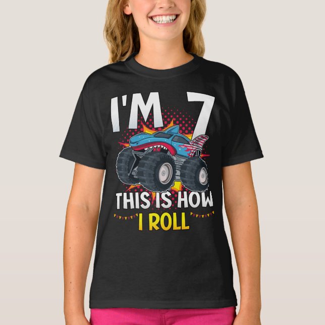 T-shirt I'm 7 Voici comment je roule Monster Truck Girl (Devant)