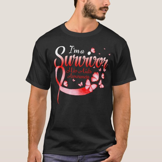 T-shirt I'm A Survivor Hiv Aids Awareness Butterfly Ribbon (Devant)