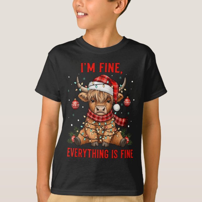 T-shirt Im Fine Everything Is Fine Funny Christmas Highlan (Devant)