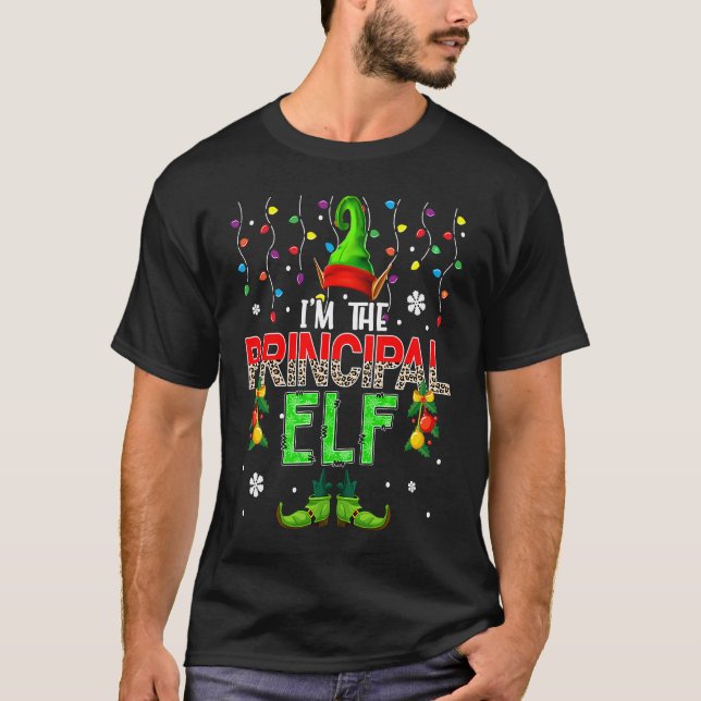T-shirt I'm The Principal Elf Xmas Leopard Elf Costume  Fa (Devant)