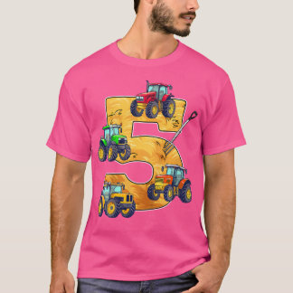 T-shirt I'M This Many Tractors Old 5Th Birthday 5 Year Old