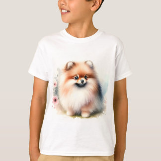 T-shirt Image d'aquarelle mignonne Pomeranian